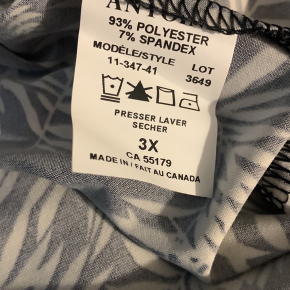 NWT Model France Canada PLUS 3X Leaf Floral Black LS Scoop Neck Stretch Blouse - Picture 7 of 8